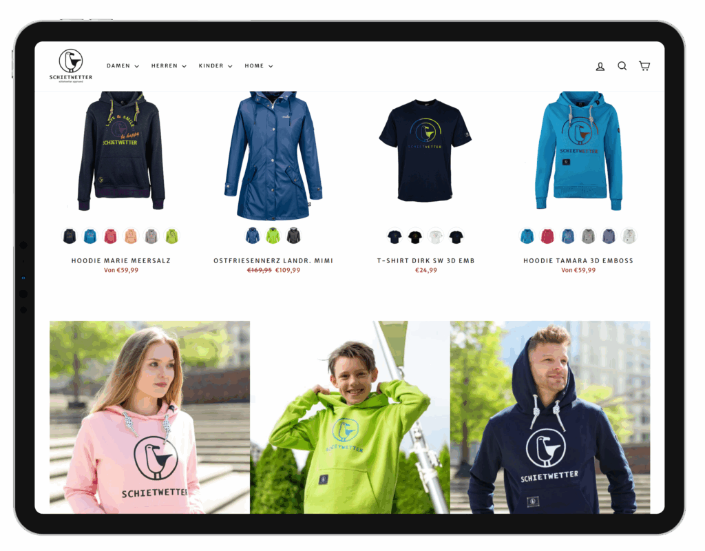 Mock up Grafik eines Tablets mit der Startseite eines Shopify Stores