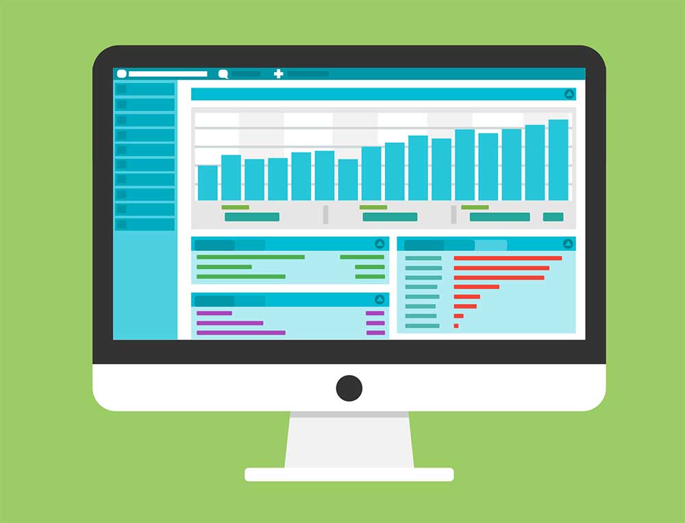 Grafik eines Mac Displays auf dem ein Dashboard visualisiert ist
